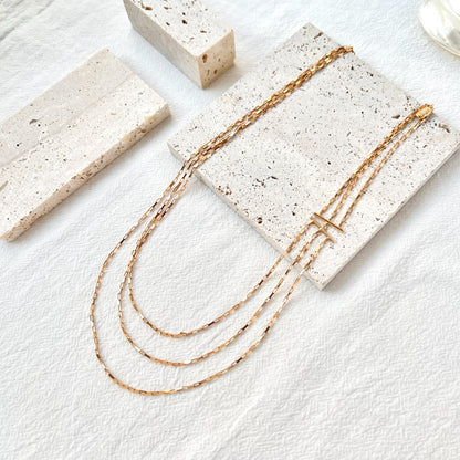 18K Vintage Gold Three Layered Necklace,Minimalist Dainty Satellite Paperclip Layering Chain,Daily Jewelry,Christmas Birthday Gift for Her