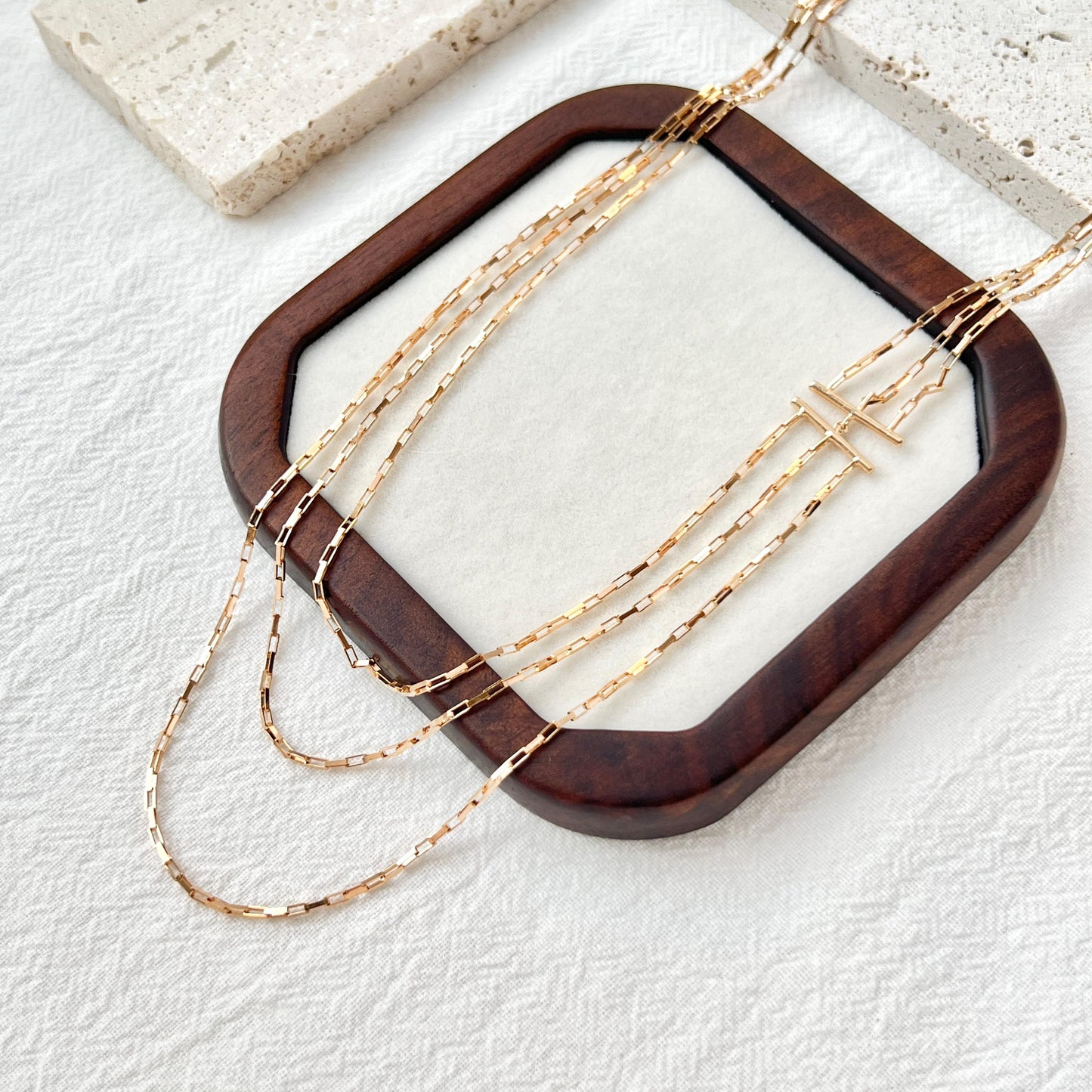 18K Vintage Gold Three Layered Necklace,Minimalist Dainty Satellite Paperclip Layering Chain,Daily Jewelry,Christmas Birthday Gift for Her