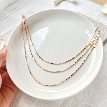 18K Vintage Gold Three Layered Necklace,Minimalist Dainty Satellite Paperclip Layering Chain,Daily Jewelry,Christmas Birthday Gift for Her