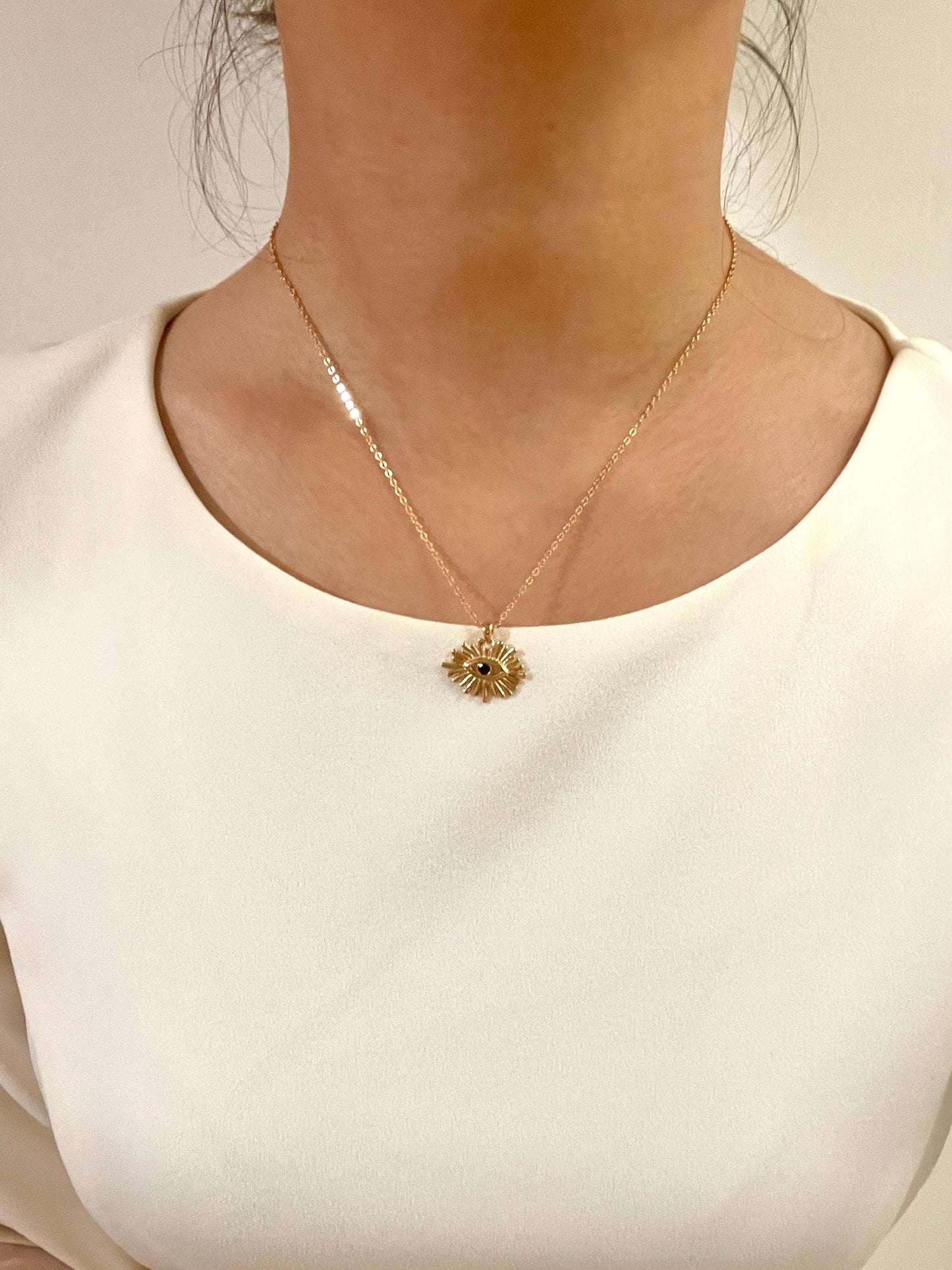 18K Gold Black CZ Evil Eye Necklace,Dainty Trendy Protection Amulet Necklace,Minimalist Everyday Good Luck Jewelry,Birthday Gifts For Her