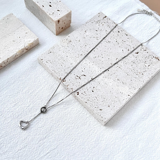 Sterling Silver Y Lariat Heart Charm Necklace,Minimalist Everyday Necklace,Dainty Daily Jewelry,Sweet Love Necklace,Birthday Gifts For Her