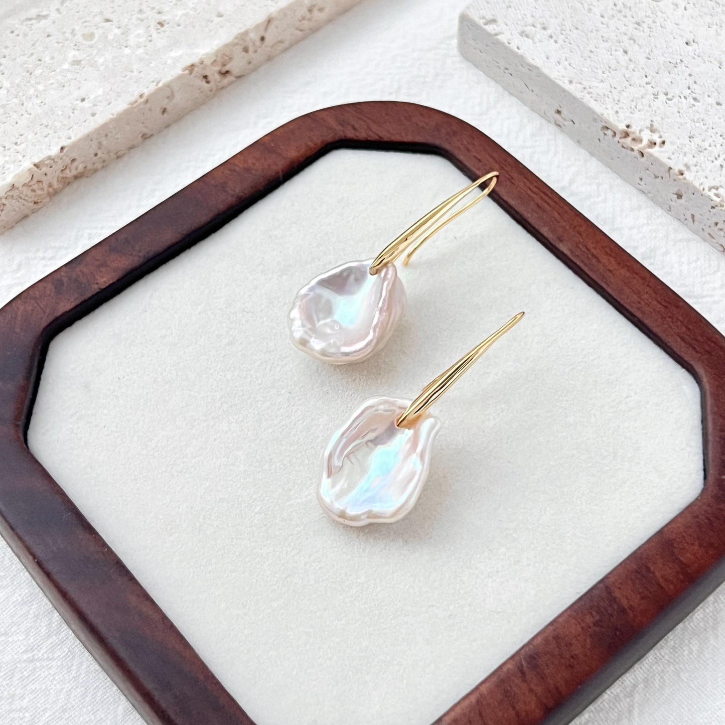 Keshi Pearl Drop Earrings,Baroque Freshwater Pearl Wedding Earrings,Gold Long Hook Earrings,Elegant Bridal Jewelry,Birthday Christmas Gifts