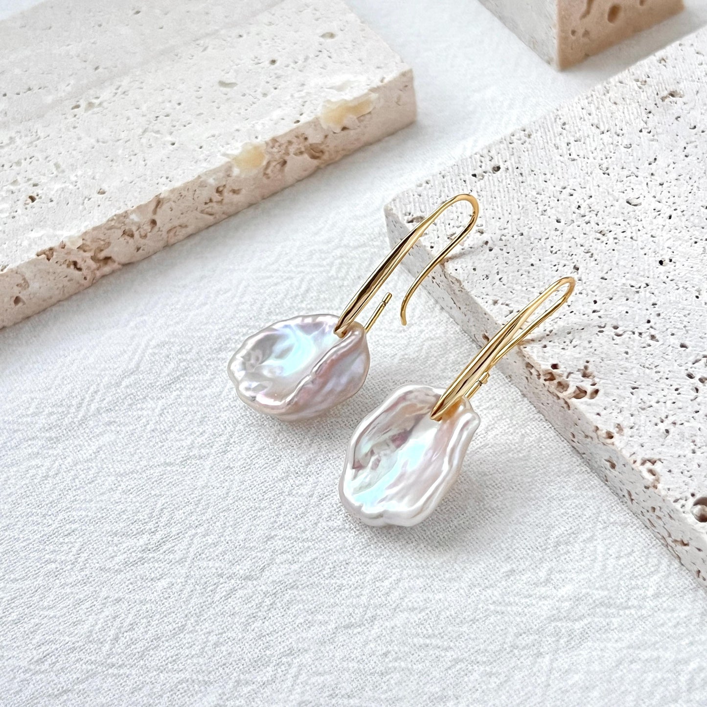 Keshi Pearl Drop Earrings,Baroque Freshwater Pearl Wedding Earrings,Gold Long Hook Earrings,Elegant Bridal Jewelry,Birthday Christmas Gifts