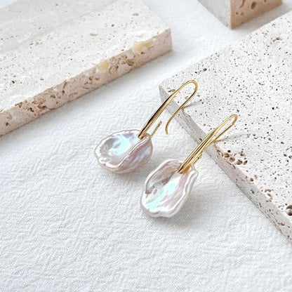 Keshi Pearl Drop Earrings,Baroque Freshwater Pearl Wedding Earrings,Gold Long Hook Earrings,Elegant Bridal Jewelry,Birthday Christmas Gifts