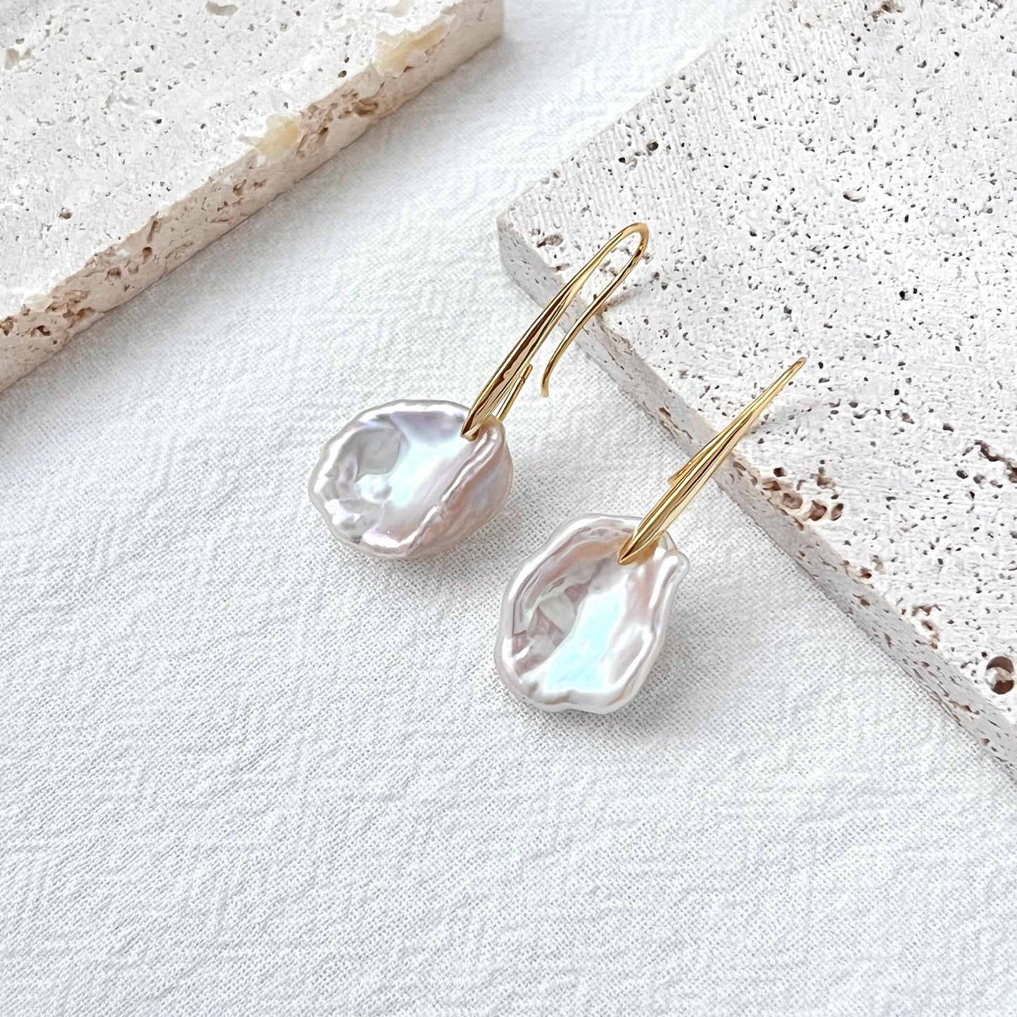 Keshi Pearl Drop Earrings,Baroque Freshwater Pearl Wedding Earrings,Gold Long Hook Earrings,Elegant Bridal Jewelry,Birthday Christmas Gifts