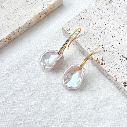 Keshi Pearl Drop Earrings,Baroque Freshwater Pearl Wedding Earrings,Gold Long Hook Earrings,Elegant Bridal Jewelry,Birthday Christmas Gifts