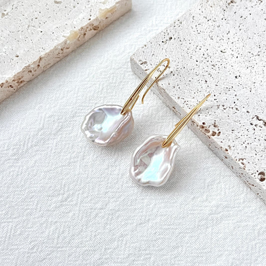 Keshi Pearl Drop Earrings,Baroque Freshwater Pearl Wedding Earrings,Gold Long Hook Earrings,Elegant Bridal Jewelry,Birthday Christmas Gifts