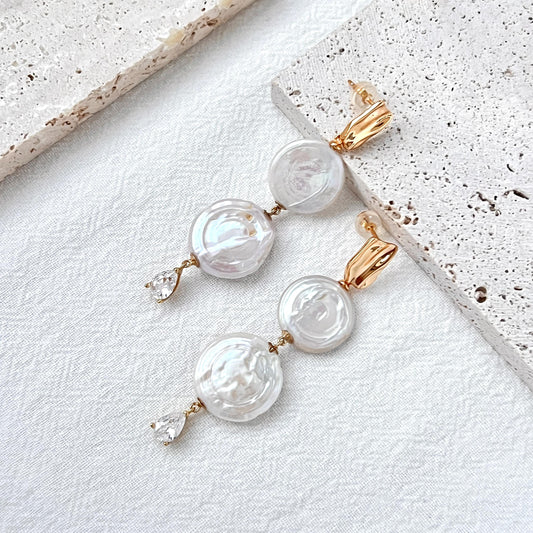Freshwater Coin Pearl Drop Earrings,Baroque Pearl Dangle Earrings,Gold Statement Bridal Earrings,Wedding Jewelry,Elegant Gift For Women