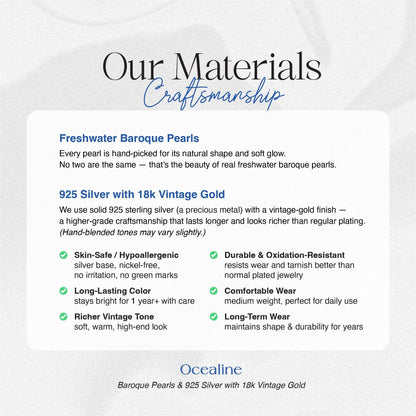 Ocealine product description card detailing materials and craftsmanship.