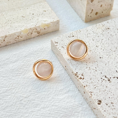 18K Vintage Gold Cat’s Eye Stud Earrings,Minimalist Light Gray Stone Earrings Studs,Dainty Everyday Jewelry,Christmas Birthday Gift For Her