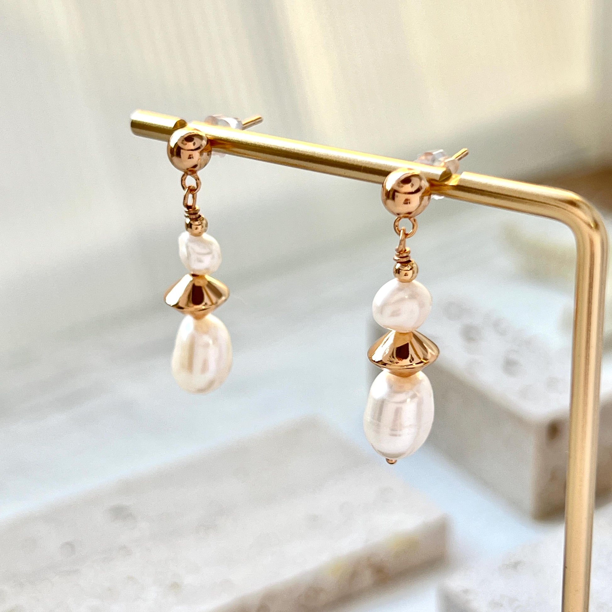 18K Vintage Gold Freshwater Baroque Pearl Dangling Earrings,Minimalist Dainty Pearl Drop Earrings,Wedding Jewelry,Birthday Gifts For Her
