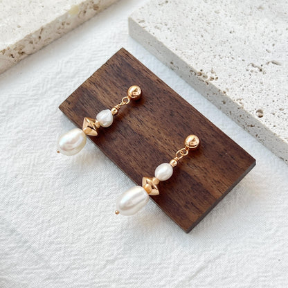 18K Vintage Gold Freshwater Baroque Pearl Dangling Earrings,Minimalist Dainty Pearl Drop Earrings,Wedding Jewelry,Birthday Gifts For Her