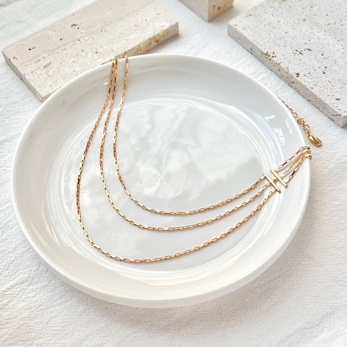 18K Vintage Gold Three Layered Necklace,Minimalist Dainty Satellite Paperclip Layering Chain,Daily Jewelry,Christmas Birthday Gift for Her