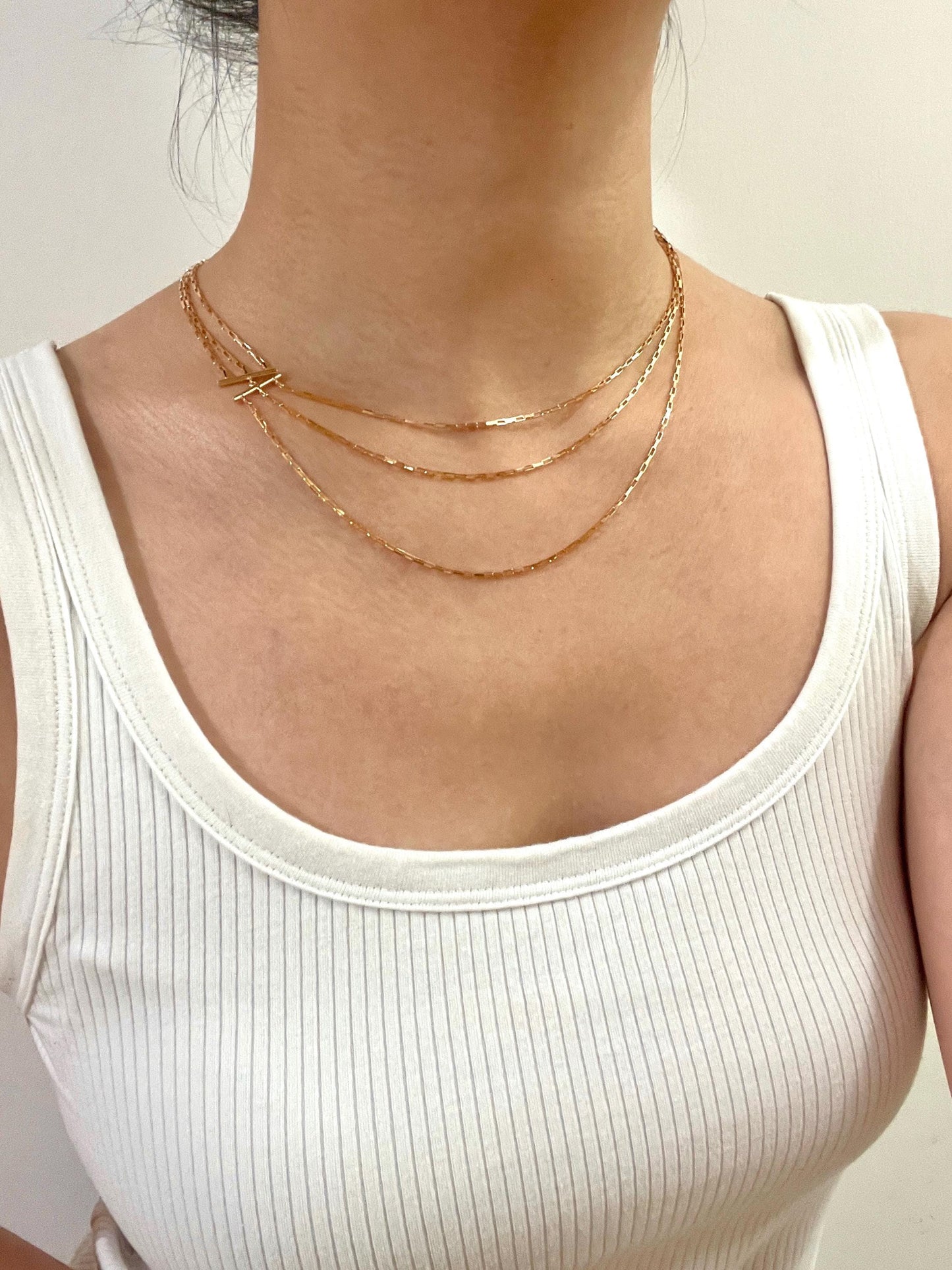 18K Vintage Gold Three Layered Necklace,Minimalist Dainty Satellite Paperclip Layering Chain,Daily Jewelry,Christmas Birthday Gift for Her