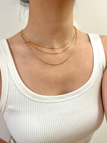 18K Vintage Gold Three Layered Necklace,Minimalist Dainty Satellite Paperclip Layering Chain,Daily Jewelry,Christmas Birthday Gift for Her