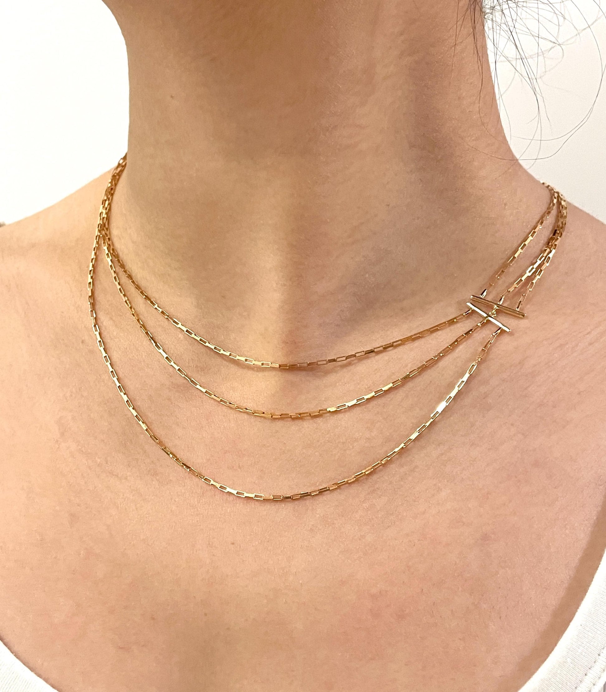 18K Vintage Gold Three Layered Necklace,Minimalist Dainty Satellite Paperclip Layering Chain,Daily Jewelry,Christmas Birthday Gift for Her