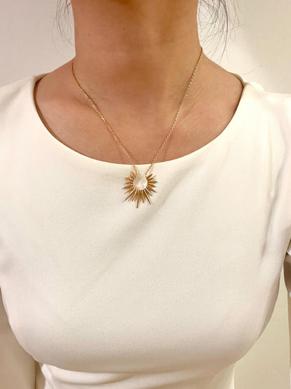 18K Vintage Gold Celestial Sun Necklace,Minimalist Sunshine Necklace,Dainty Sunburst Necklace,Elegant Everyday Jewelry,Birthday Gift for Her