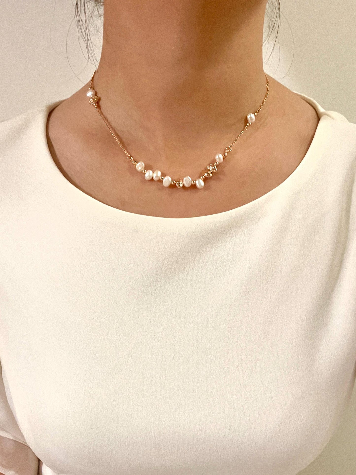 18K Gold Dainty Baroque Pearl Beaded Wedding Necklace,Minimalist Charming Bridal Jewelry,Bridesmaid Gifts,Christmas Birthday Gifts For Her