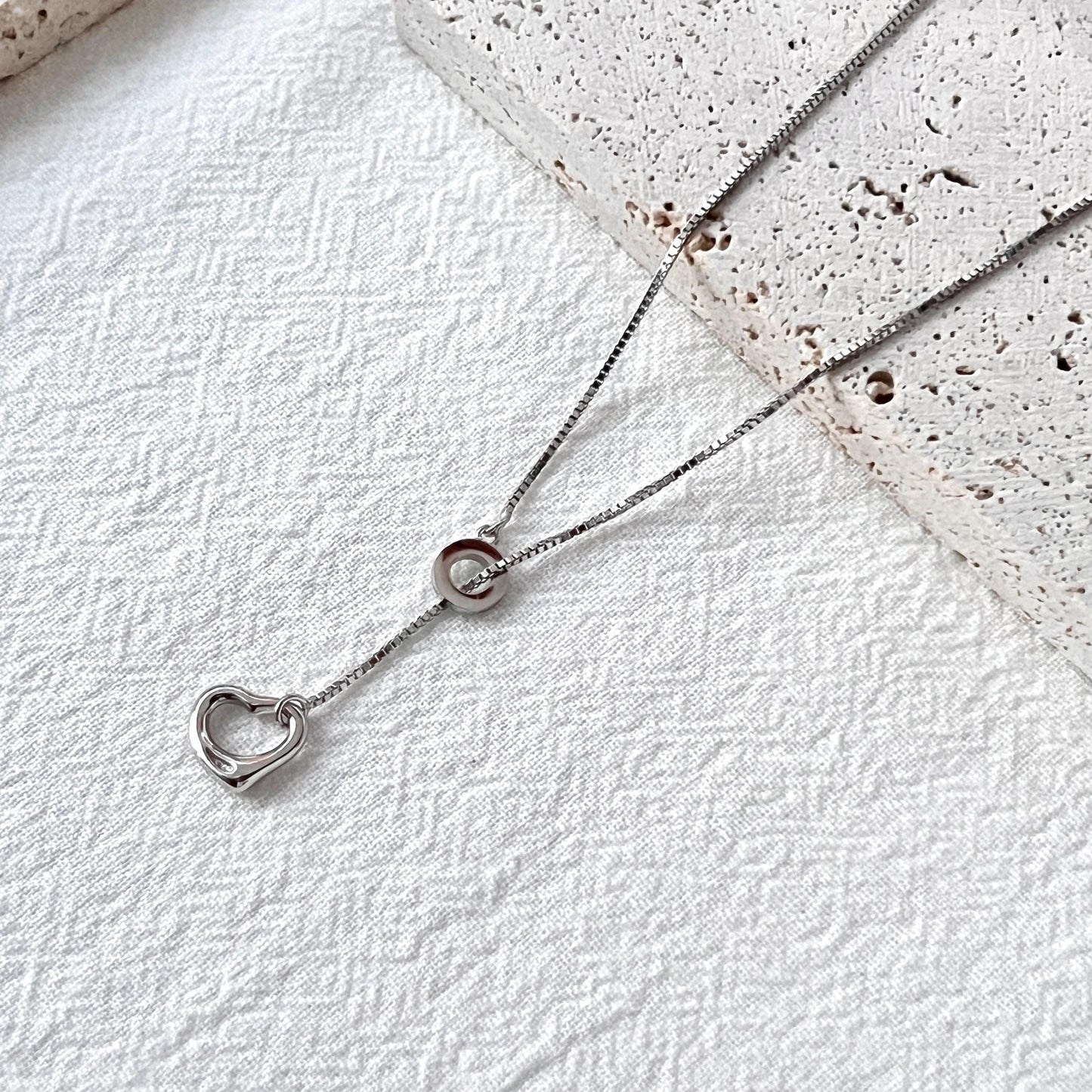 Sterling Silver Y Lariat Heart Charm Necklace,Minimalist Everyday Necklace,Dainty Daily Jewelry,Sweet Love Necklace,Birthday Gifts For Her