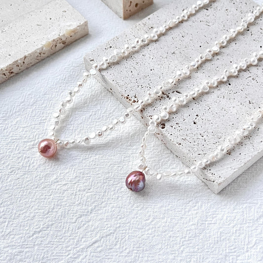 Dainty Freshwater Baroque Pearl Beaded Zigzag Necklace,Minimalist Dainty Interlaced Pearl Bead Choker,Wedding Bridal Jewelry,Birthday Gifts