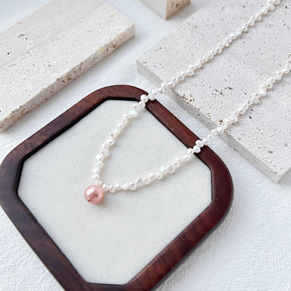 Dainty Freshwater Baroque Pearl Beaded Zigzag Necklace,Minimalist Dainty Interlaced Pearl Bead Choker,Wedding Bridal Jewelry,Birthday Gifts