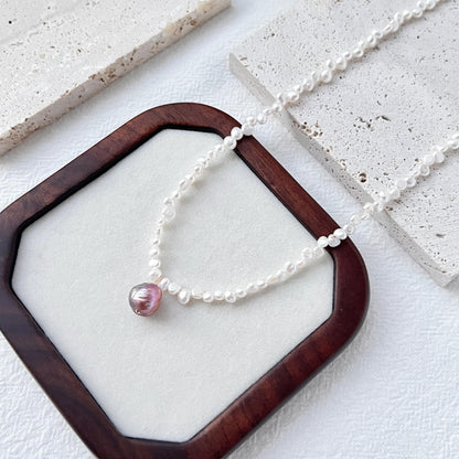 Dainty Freshwater Baroque Pearl Beaded Zigzag Necklace,Minimalist Dainty Interlaced Pearl Bead Choker,Wedding Bridal Jewelry,Birthday Gifts