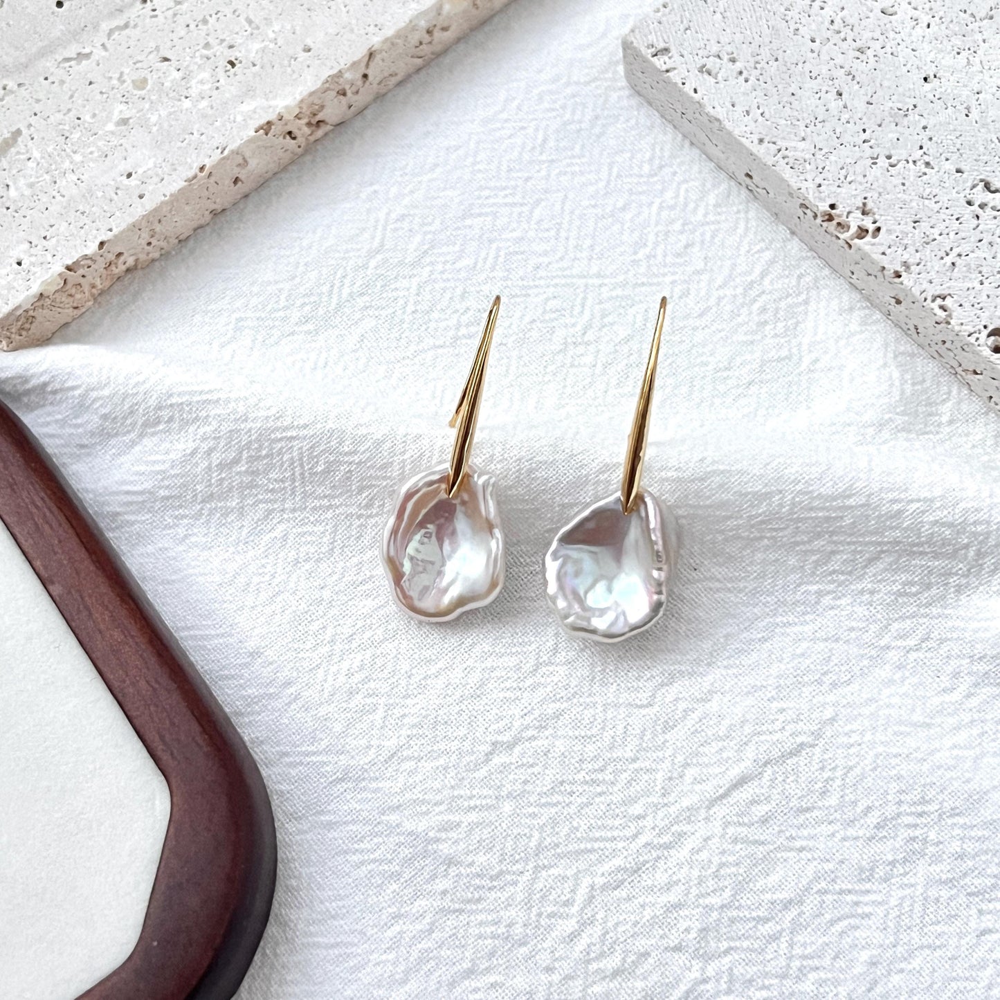 Keshi Pearl Drop Earrings,Baroque Freshwater Pearl Wedding Earrings,Gold Long Hook Earrings,Elegant Bridal Jewelry,Birthday Christmas Gifts