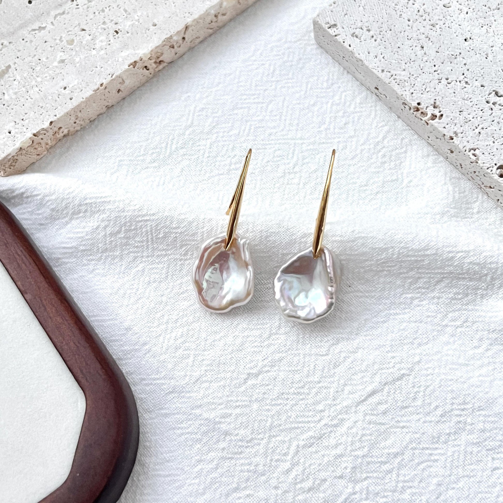 Keshi Pearl Drop Earrings,Baroque Freshwater Pearl Wedding Earrings,Gold Long Hook Earrings,Elegant Bridal Jewelry,Birthday Christmas Gifts