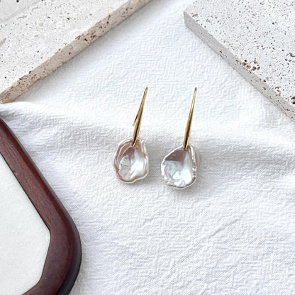 Keshi Pearl Drop Earrings,Baroque Freshwater Pearl Wedding Earrings,Gold Long Hook Earrings,Elegant Bridal Jewelry,Birthday Christmas Gifts