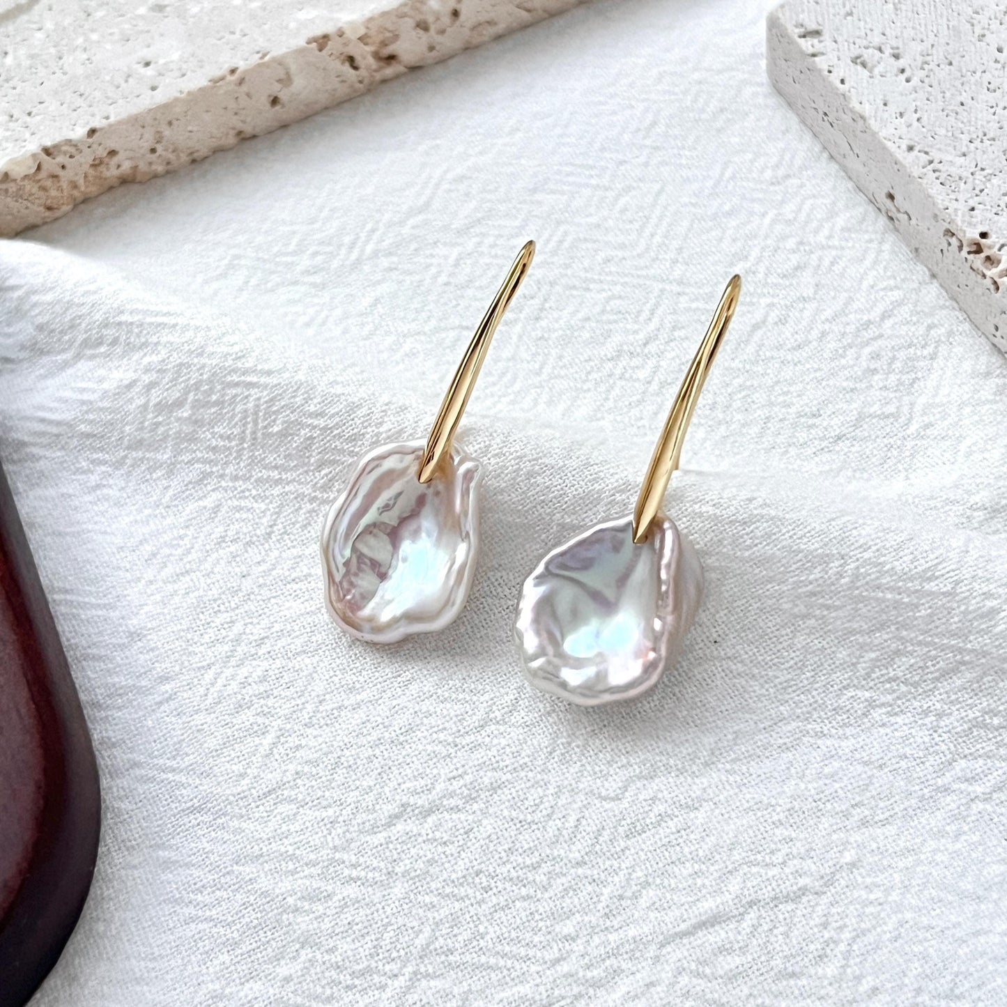 Keshi Pearl Drop Earrings,Baroque Freshwater Pearl Wedding Earrings,Gold Long Hook Earrings,Elegant Bridal Jewelry,Birthday Christmas Gifts