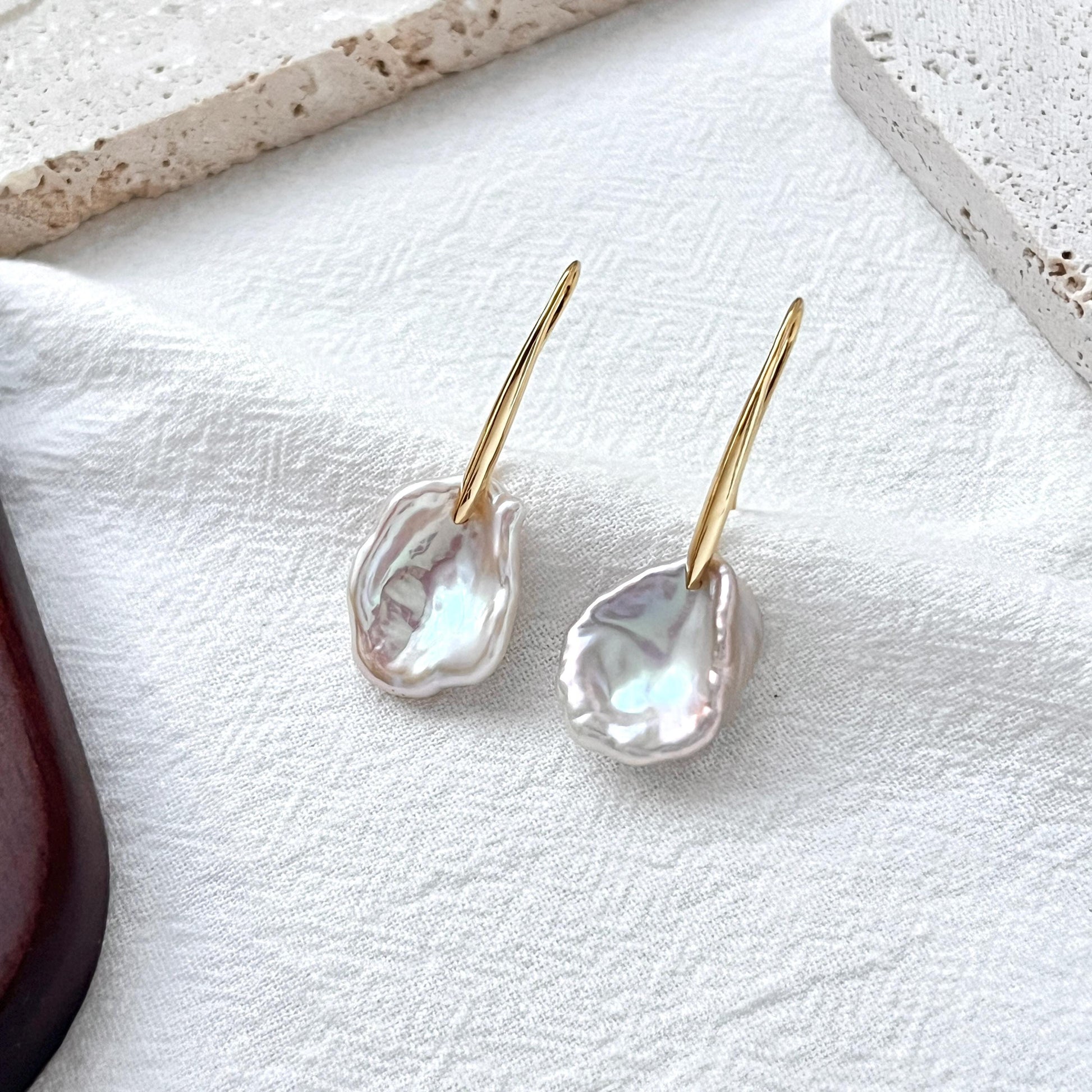 Keshi Pearl Drop Earrings,Baroque Freshwater Pearl Wedding Earrings,Gold Long Hook Earrings,Elegant Bridal Jewelry,Birthday Christmas Gifts