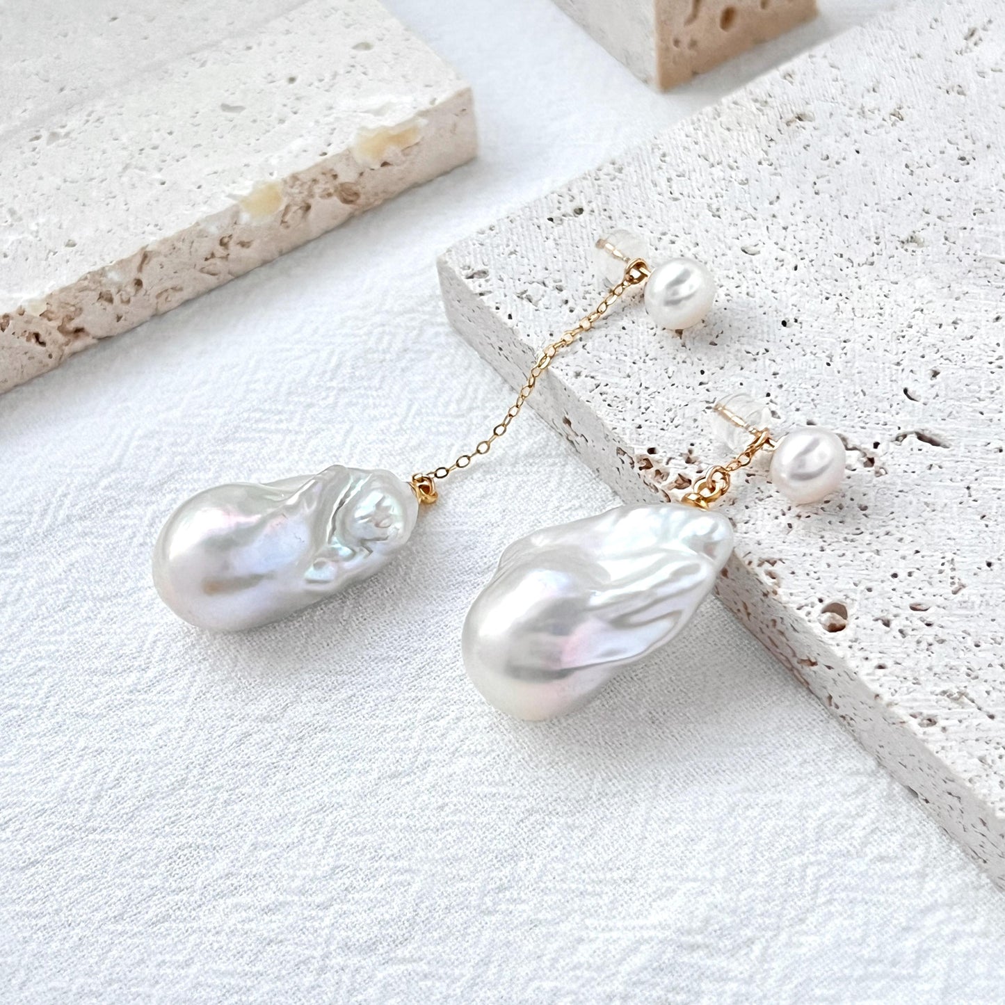 Large Freshwater Baroque Pearl Mismatched Drop Earrings,Minimalist Dangling Statement Earrings,Wedding Bridal Jewelry,Birthday Gift For Her