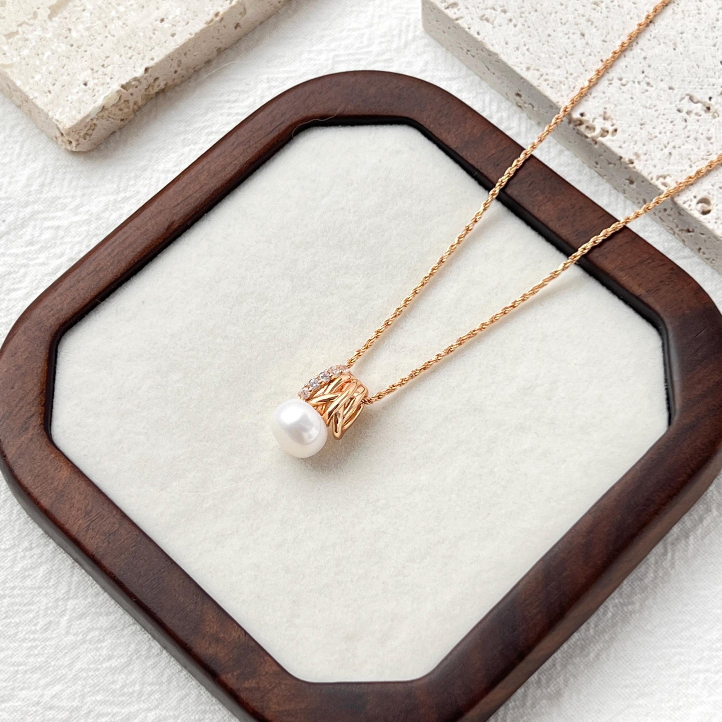 18K Gold Cage Tiny Single Pearl Necklace,Artistic Dainty Pearl Pendant Necklace,Minimalist Elegant Necklace,Everyday Jewelry Gift For Her