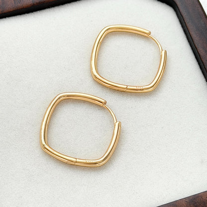 18k gold square hoop earrings minimalist geometric design versatile accessory
