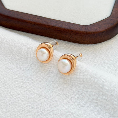 18k gold vintage freshwater pearl stud earrings elegant minimalist jewelry
