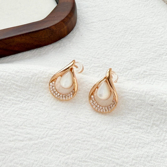 18k gold teardrop mother of pearl cz stud earrings elegant jewelry
