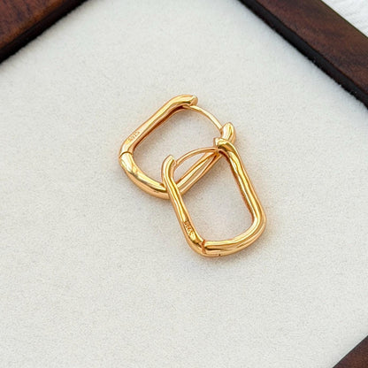 minimalist 18k gold rectangular hoop earrings versatile modern accessory
