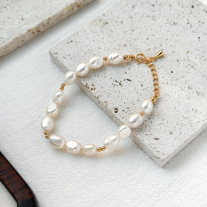 18k gold freshwater baroque pearl bracelet elegant beaded jewelry
