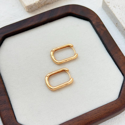 18k gold dainty rectangular huggie hoop earrings minimalist elegant jewelry
