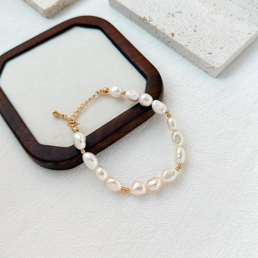 18K Gold Freshwater Baroque Pearl Bracelet,Minimalist Dainty Beaded Bracelet,Wedding Jewelry,Elegant Everyday Bracelet,Birthday Gift For Her