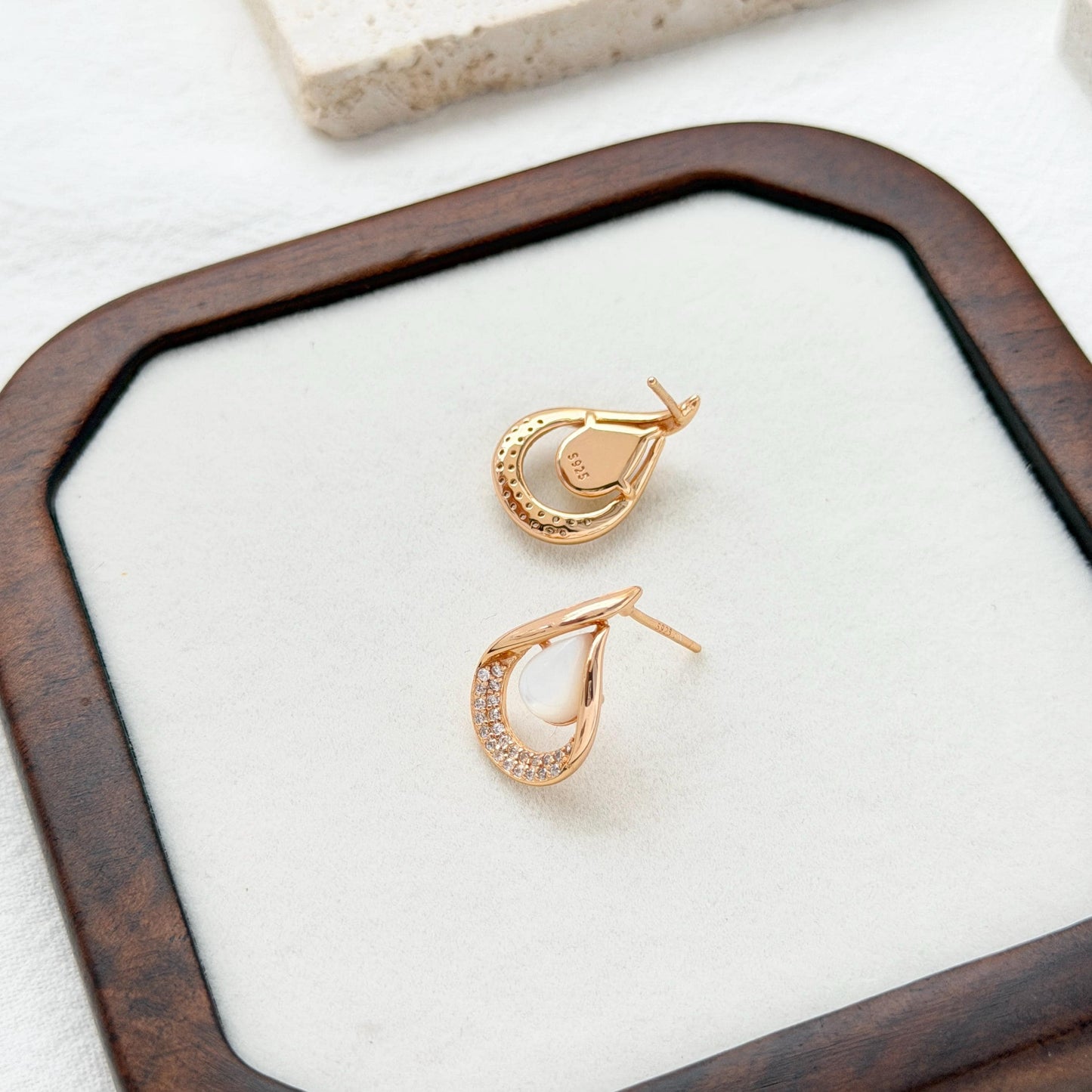 minimalist 18k gold mother of pearl cz stud earrings versatile accessory
