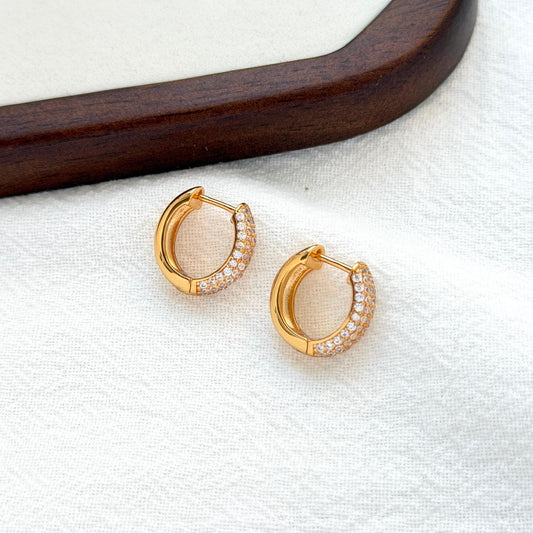 18k gold modern cz huggie hoop earrings elegant minimalist jewelry
