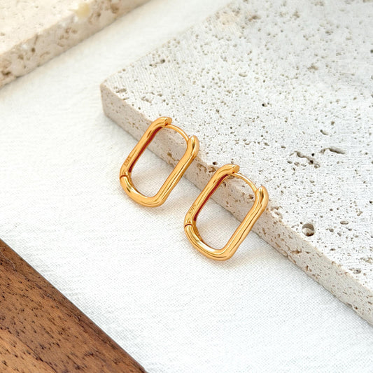 18K Gold Dainty Rectangular Huggie Hoop Earrings,Minimalist Geometric Modern Hoops,Everyday Small Earrings,Birthday Anniversary Gift For Her