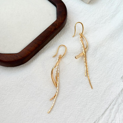 18k gold vintage tassel drop dangle earrings elegant long gold jewelry
