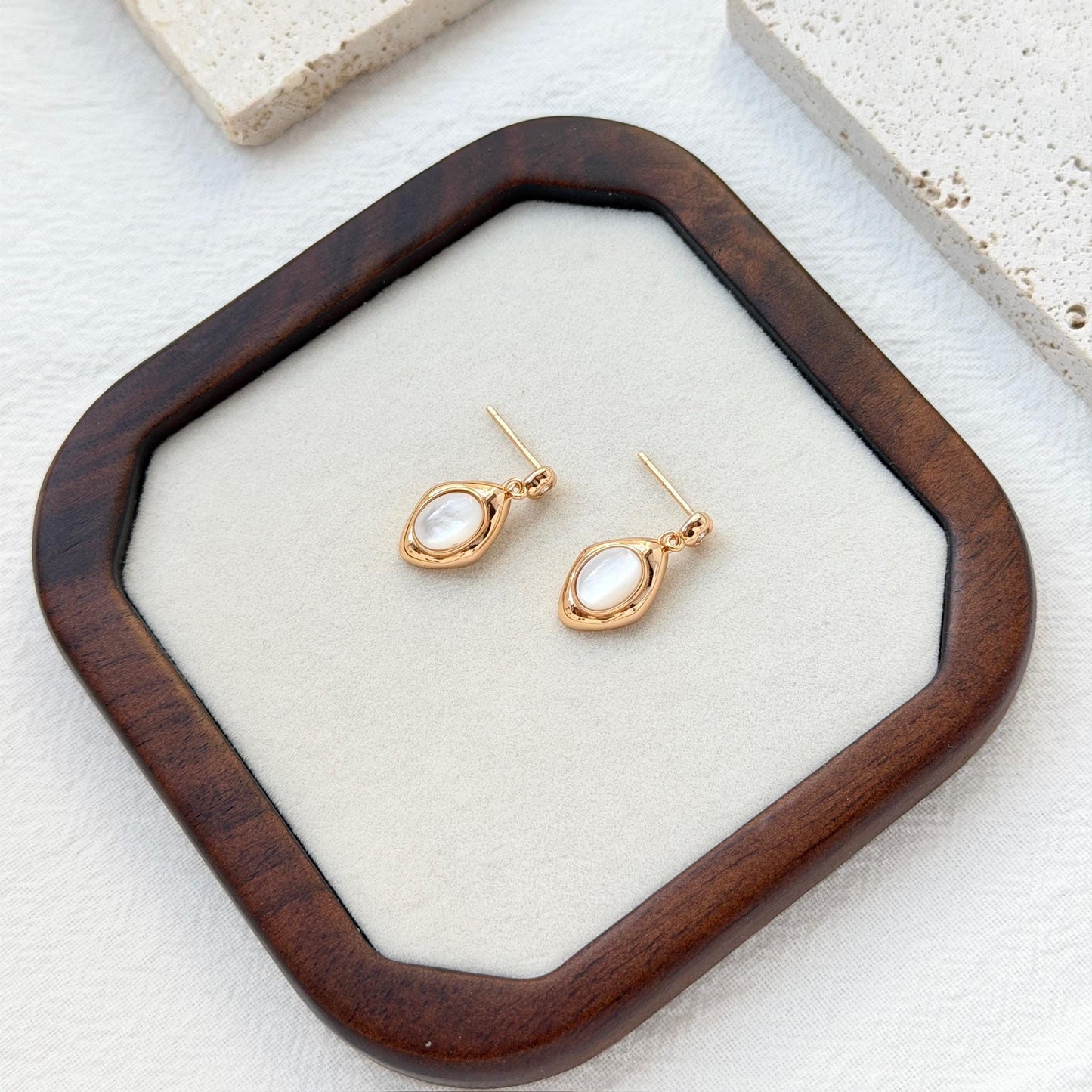 dainty oval mother of pearl earrings gold drop earrings elegant everyday jewelry gift for her