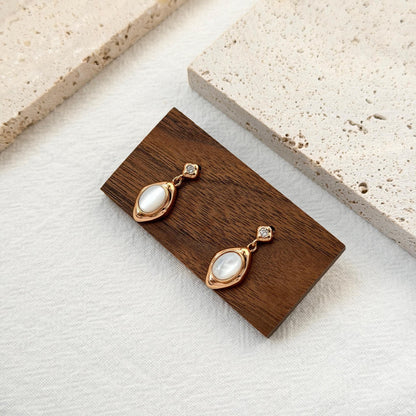 minimalist gold earrings with white shell stone delicate drop earrings hypoallergenic sterling silver base