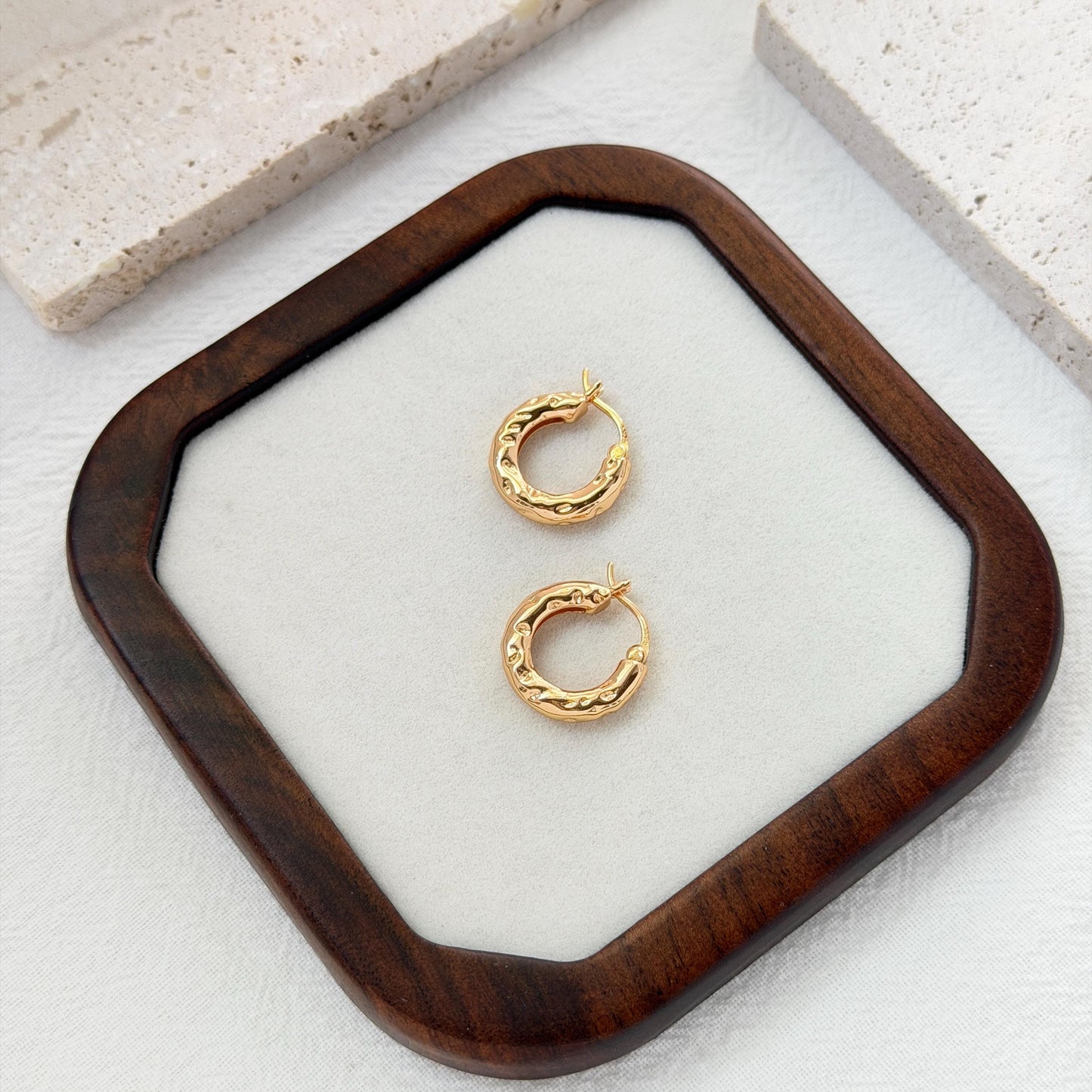 chunky gold hoop earrings hammered finish huggie style elegant everyday earrings