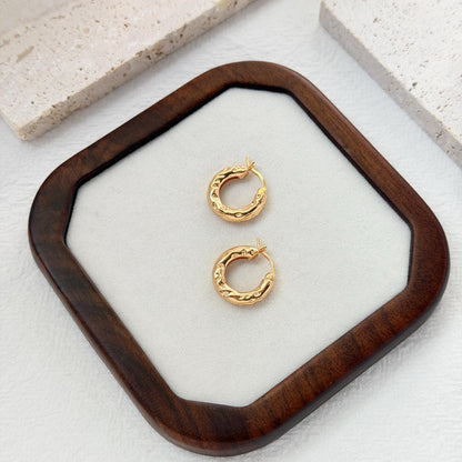 chunky gold hoop earrings hammered finish huggie style elegant everyday earrings