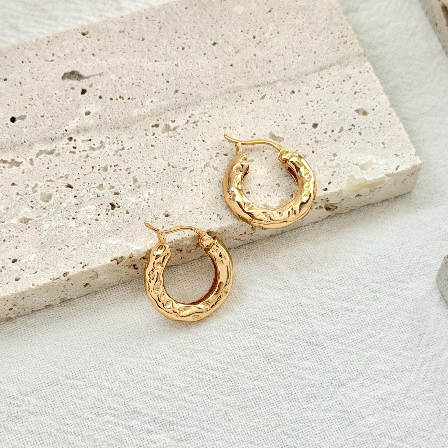 minimal gold huggie earrings textured chunky hoop earrings elegant simple jewelry
