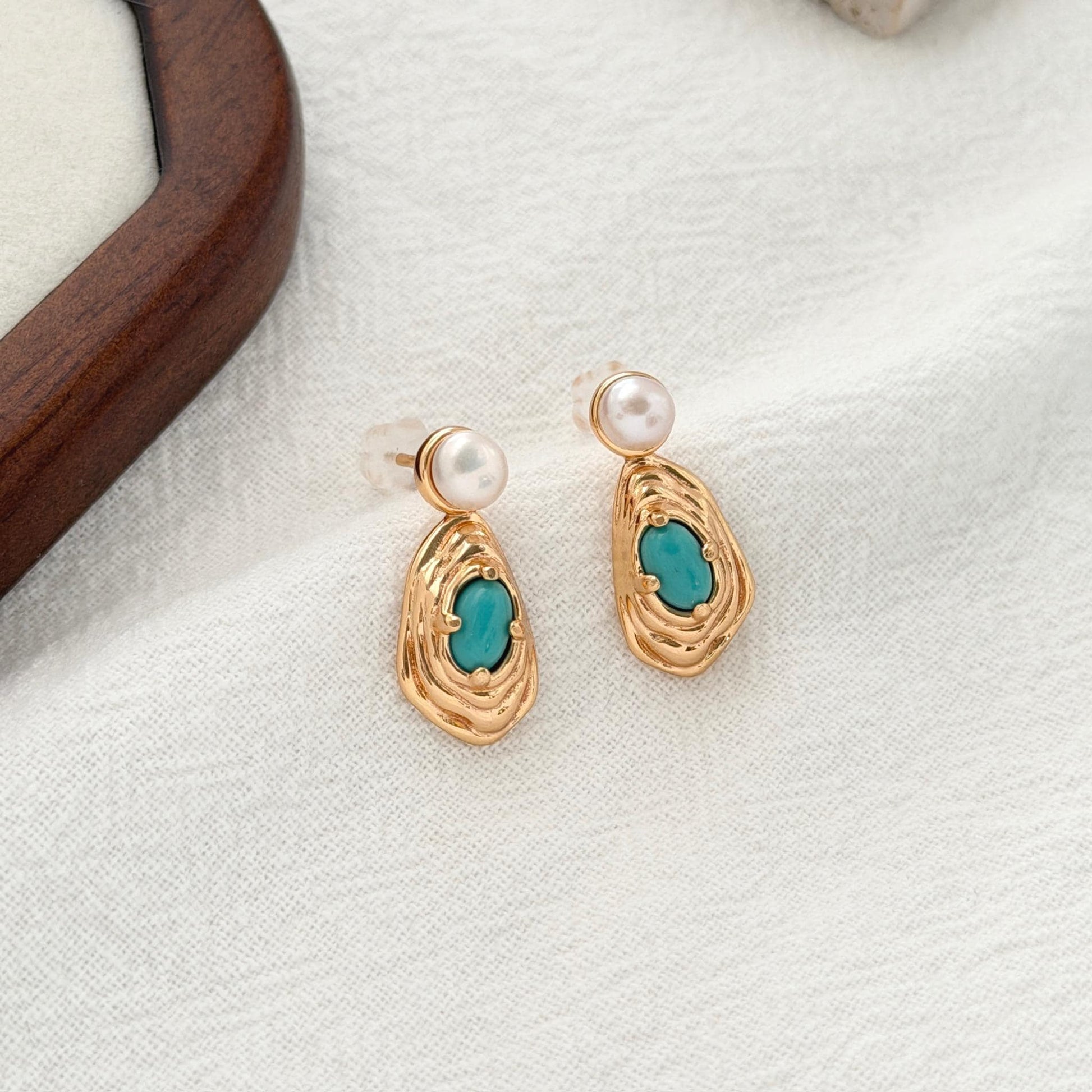 pearl turquoise drop earrings gold statement earrings bold elegant jewelry